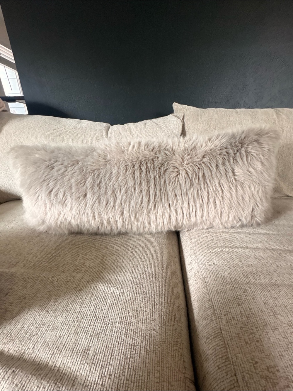 Ugg Long Faux Fur Lumbar Pillow - Neutral grey